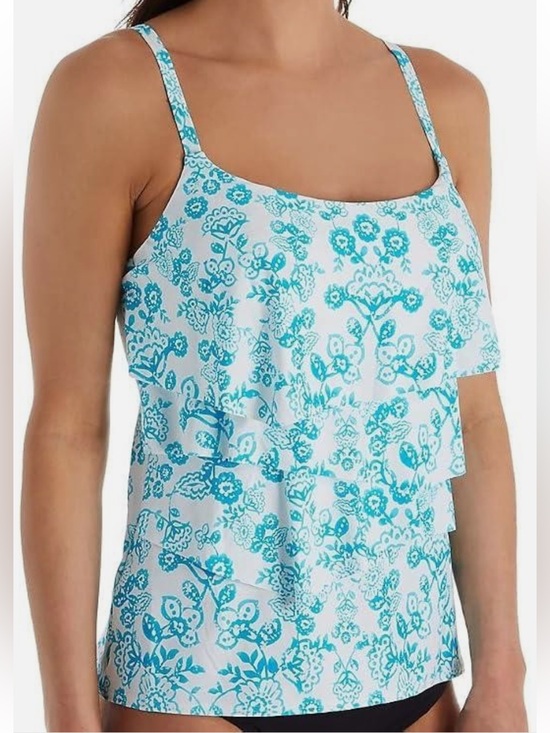 Coco Reef Other - NWT Coco Reef Tankini Ruffle Underwire Swim Top Blue White Floral 34DD Beachwear